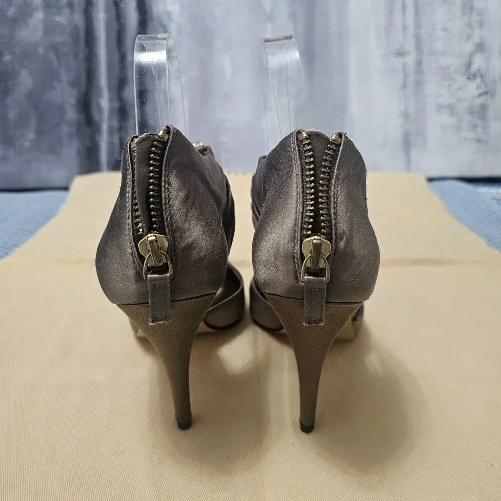 Nine West Bronze & Gold Rhinestone Strappy High Heels - Size 6 - Picture 5 of 7